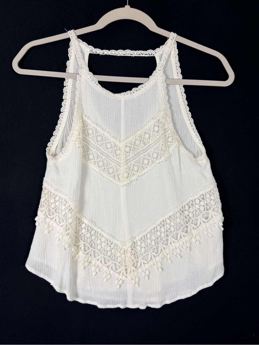 PPLA Cream Crochet lace Trim Racerback Cami Small Lined boho hippie honkytonk